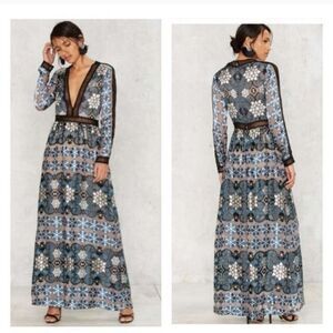 NWT For Love & Lemons Juliet Floral  Lattice Trim A-line‎ Semi Sheer Maxi Dress